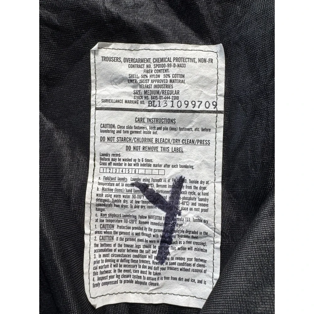 Military Trousers Overgarment Chemical Protective Non-FR Mens Medium Reg